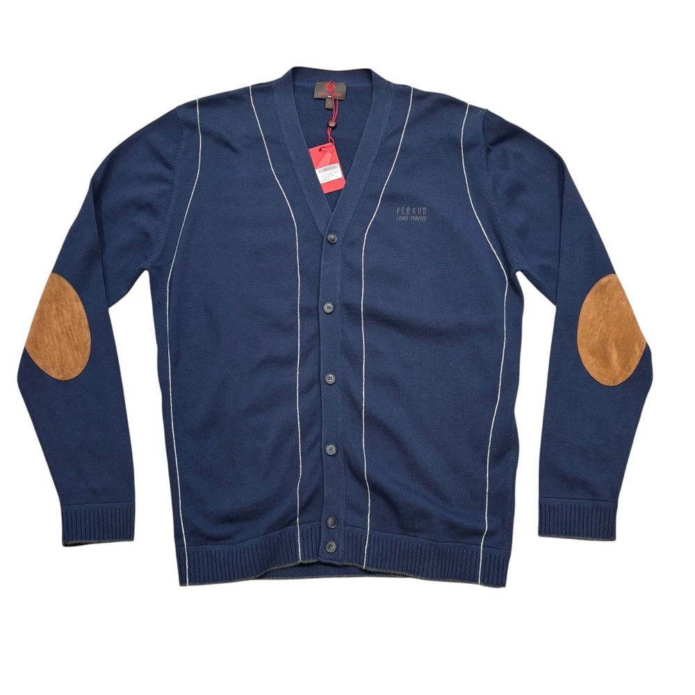 Brand new with Tags Louis Feraud Navy Blue Cardigan with Elbow‎ Patches Large